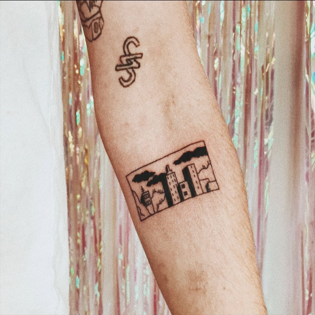 Stunning skyline tattoo with minimalistic design