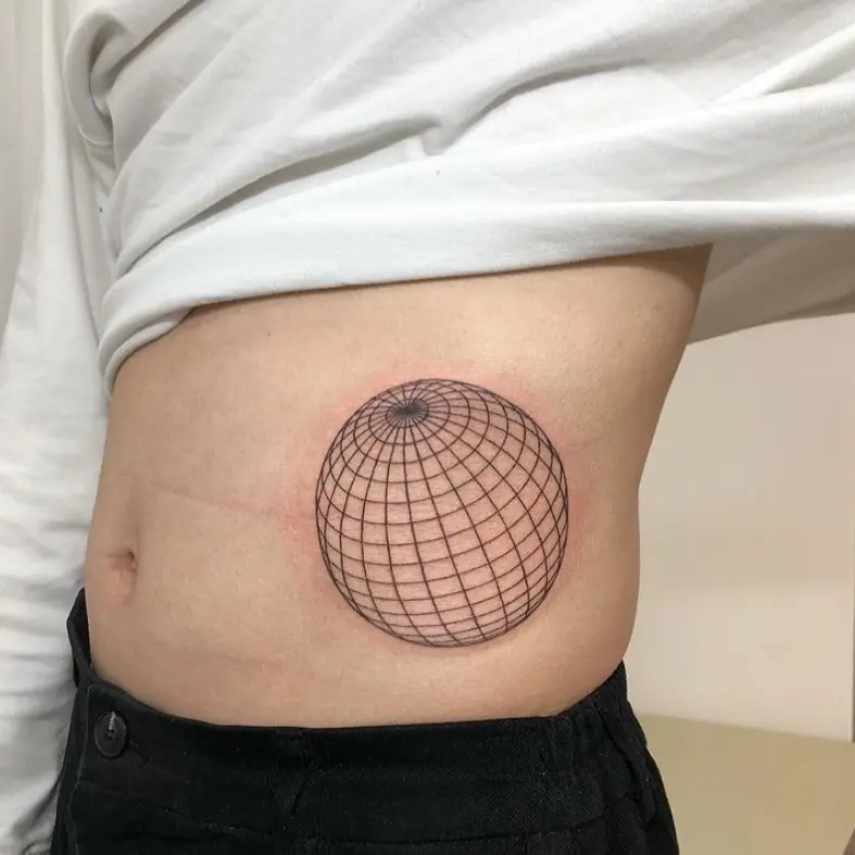 Minimalist globe tattoo with grid design