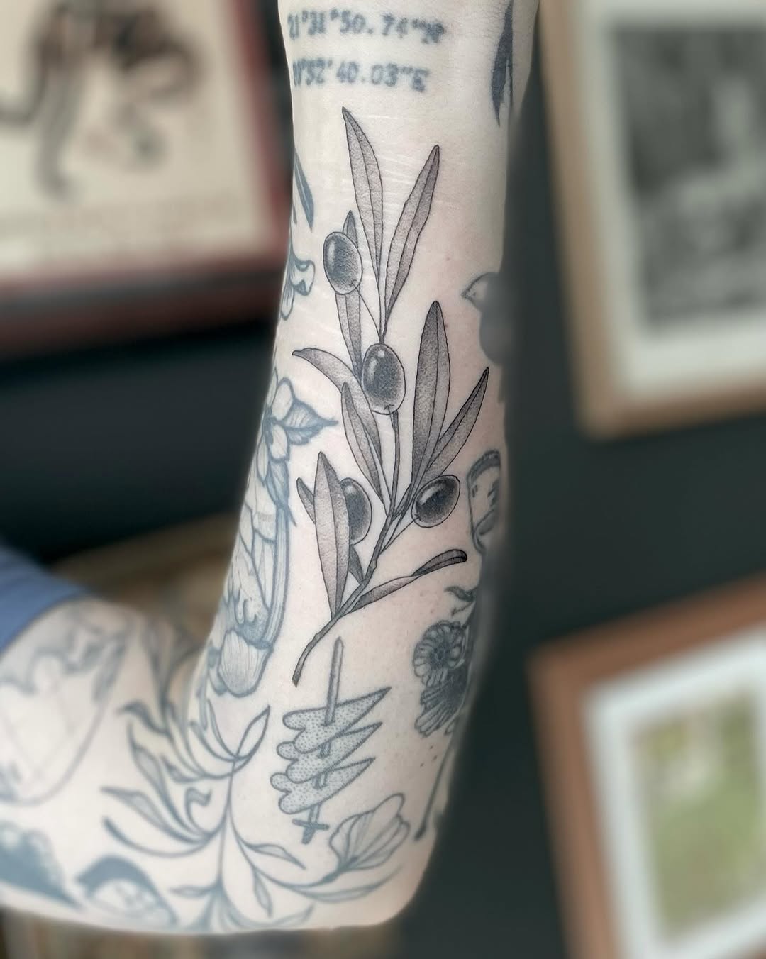 Elegant olive branch tattoo on the arm