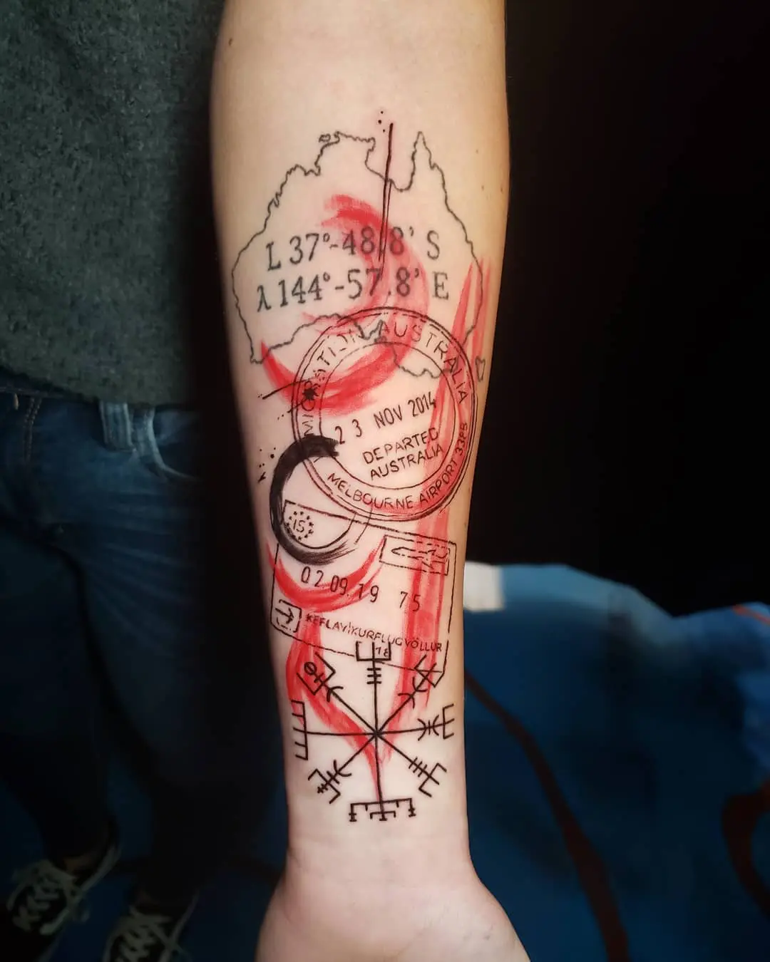 Unique passport-inspired tattoo representing Australia's coordinates