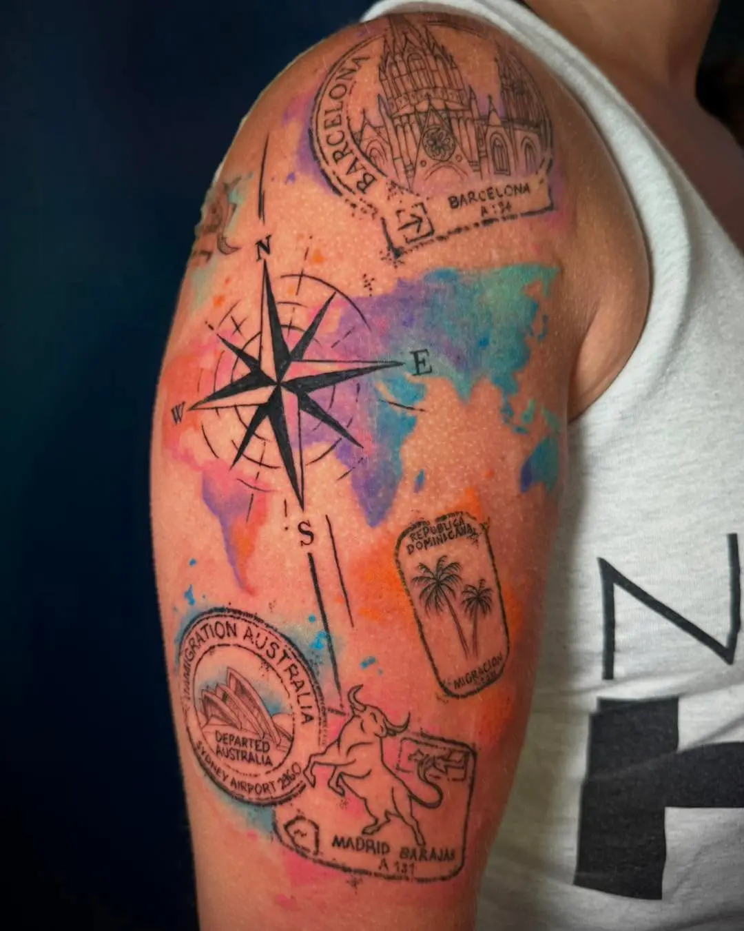 Travel-inspired ink with colorful sea vibes