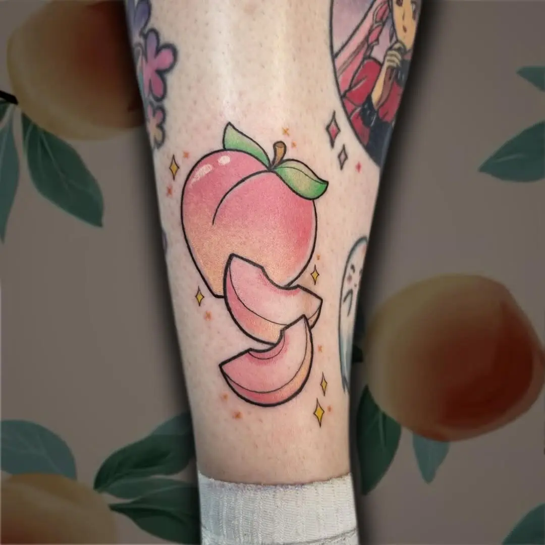 Charming peach tattoo with a playful vibe