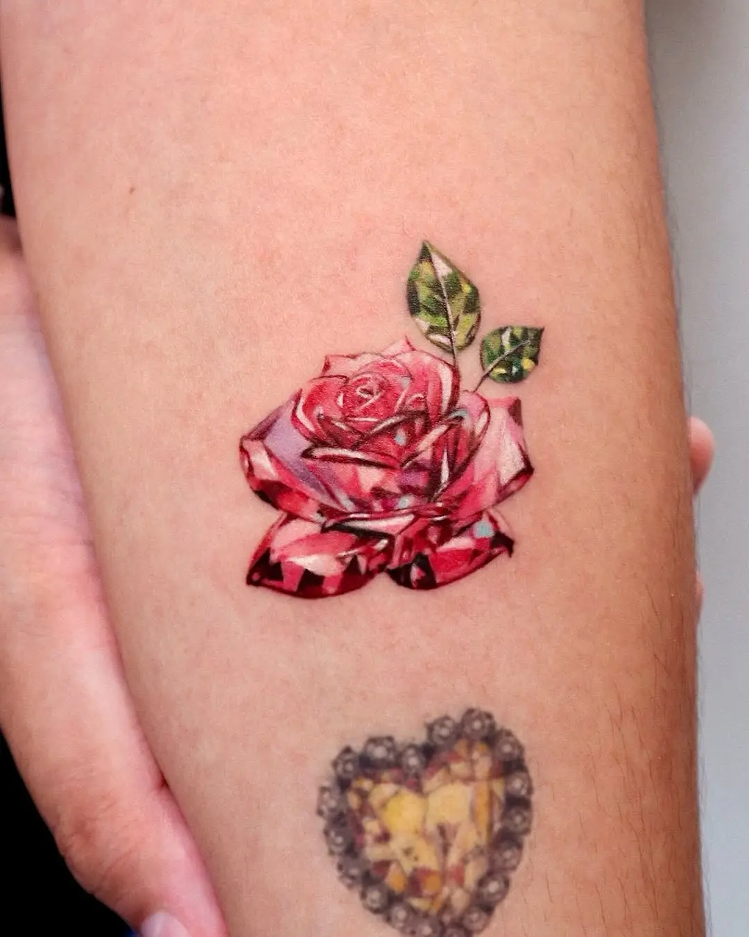 Vibrant pink rose with diamond-like details