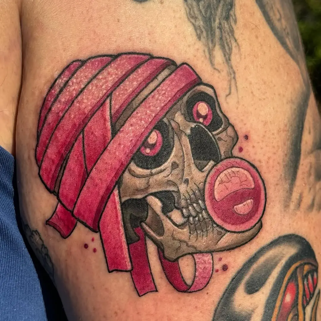 Whimsical skull with bubble gum vibes