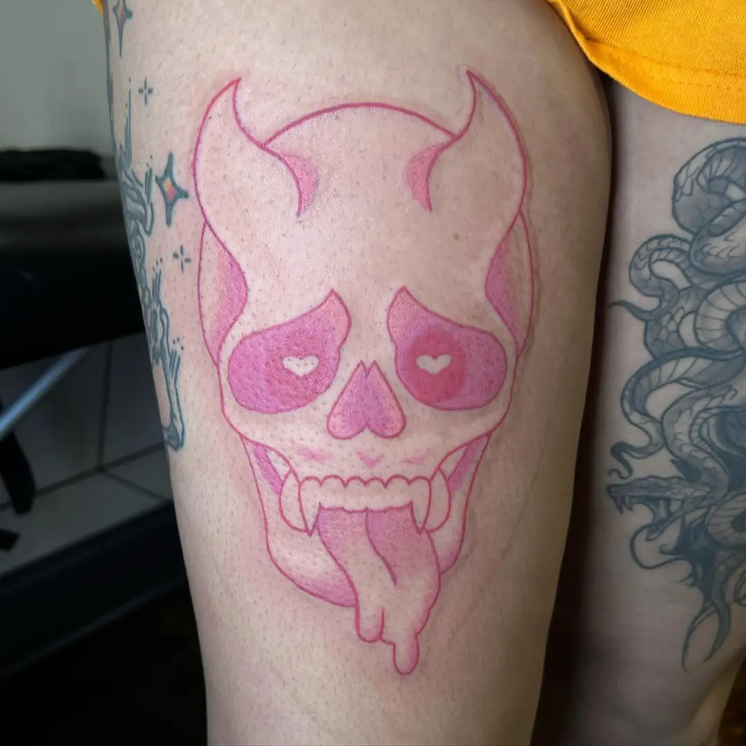 Unique pink devil skull tattoo design
