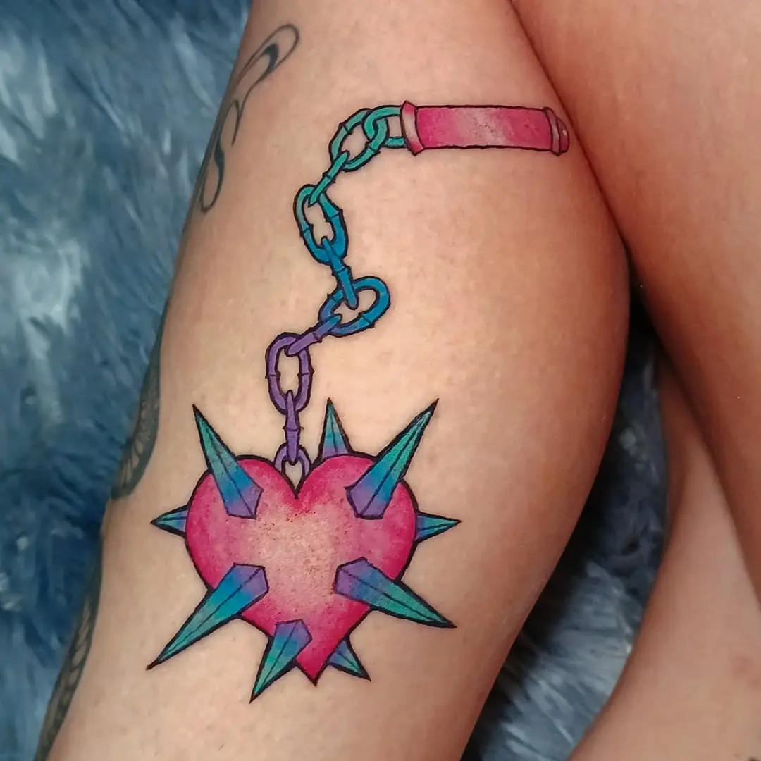 Vibrant pink spiked heart tattoo design