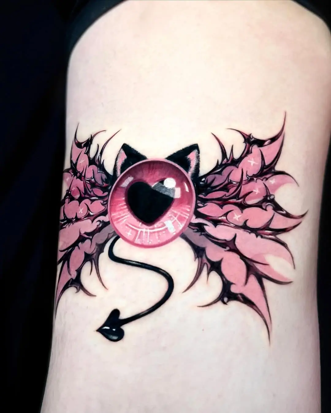Unique pink winged heart tattoo design