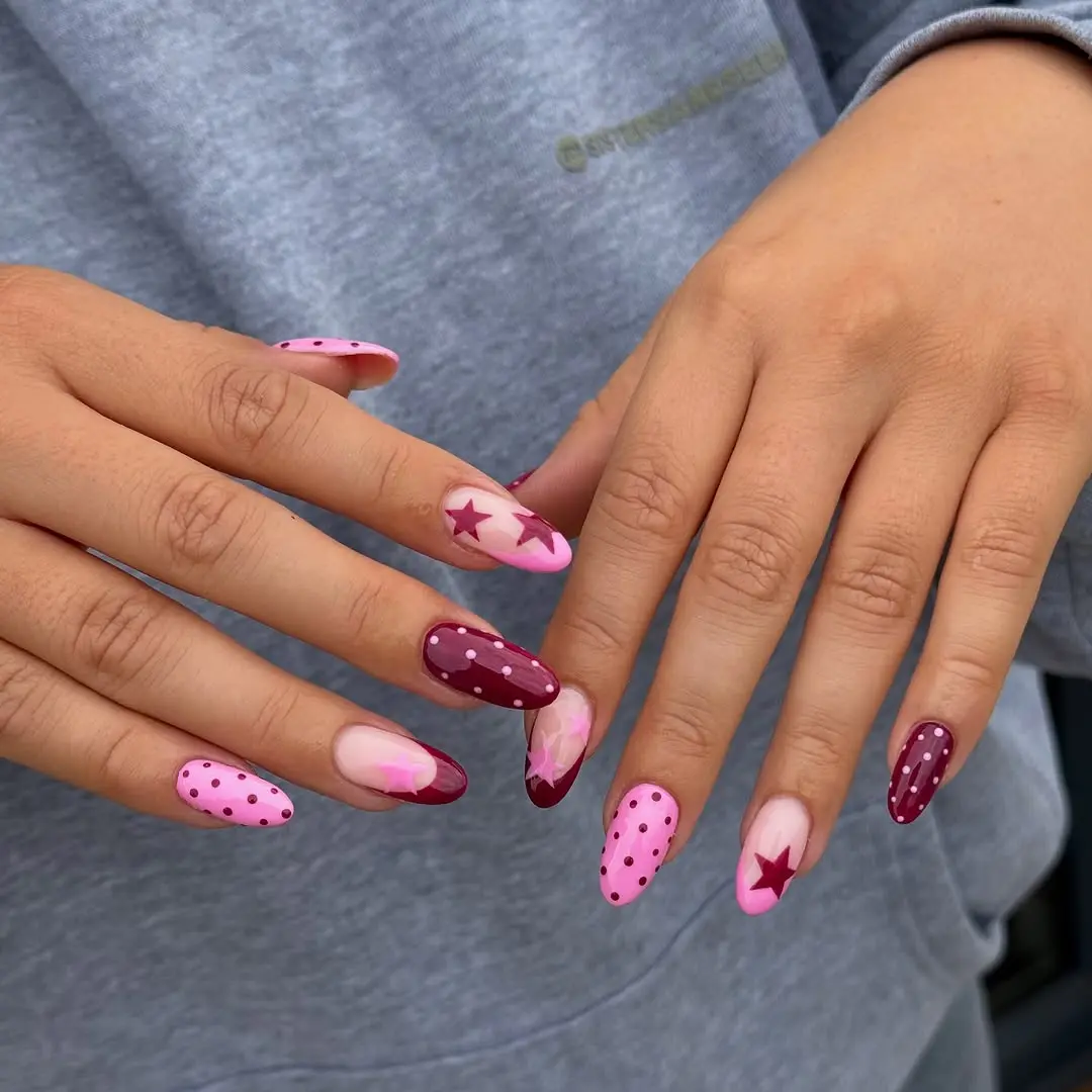 Chic polka dot nail art with stars