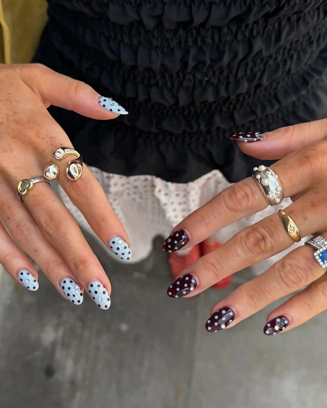 Chic Polka Dot Nails with Glamorous Accents