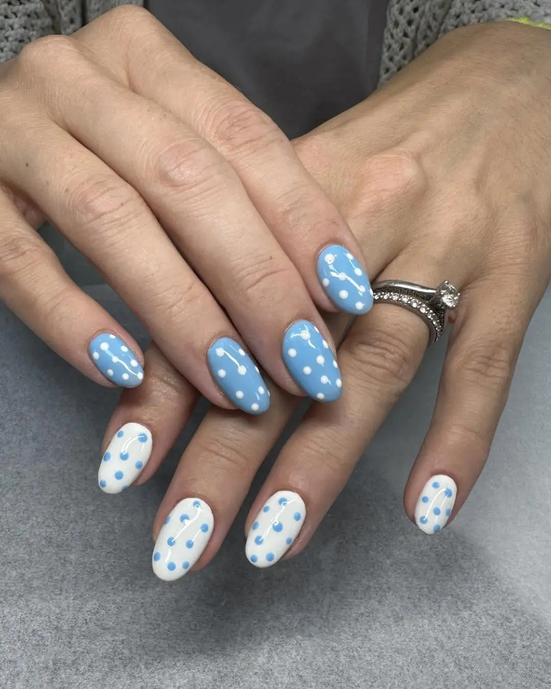 Charming blue and white polka dot nails