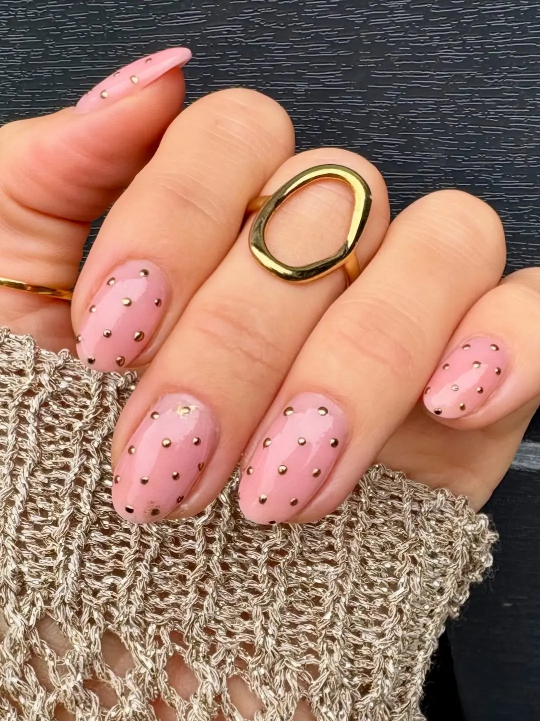 Chic Polka Dot Nails with Gold Accents