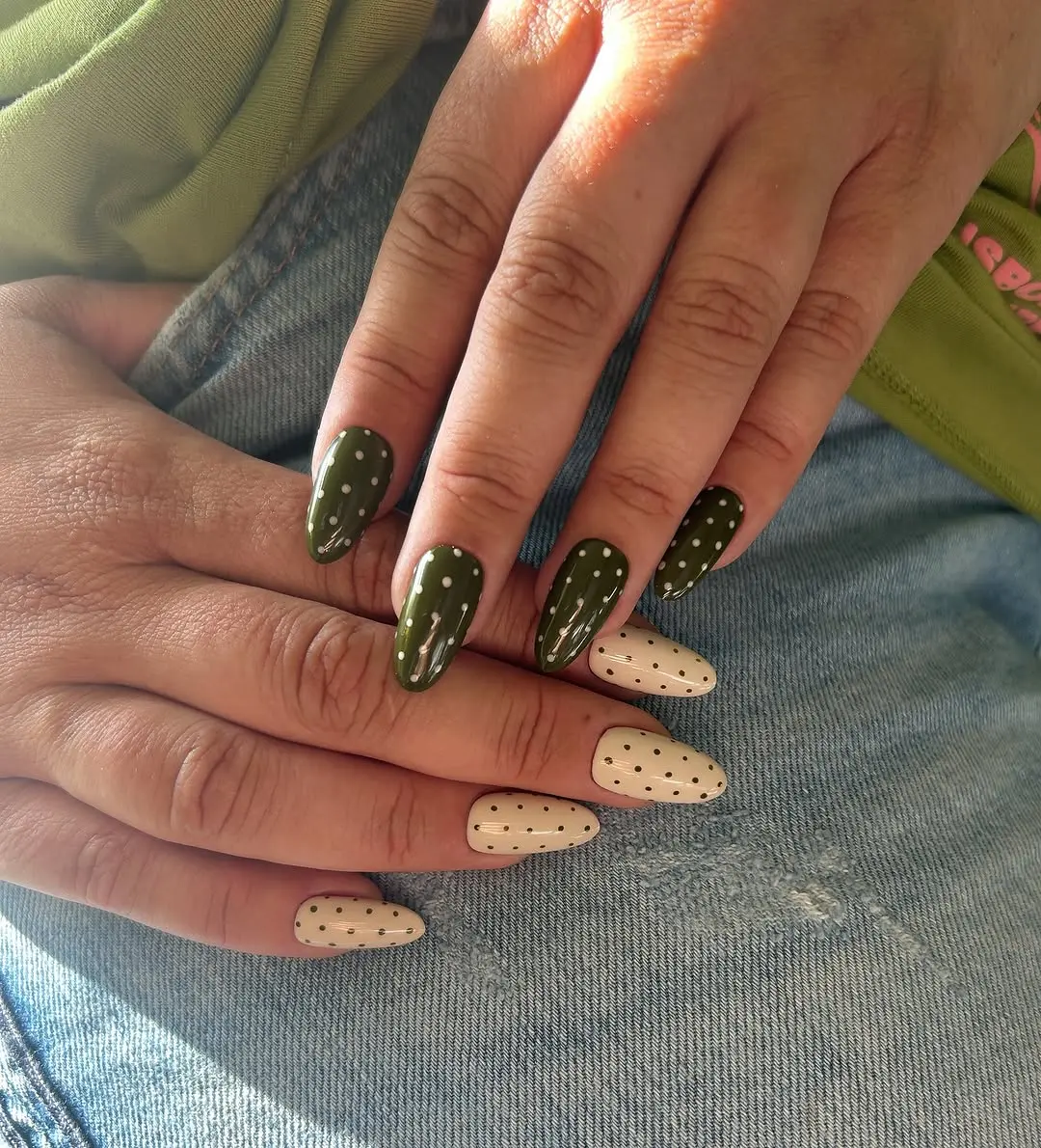 Chic Polka Dot Nails with Unique Color Contrast