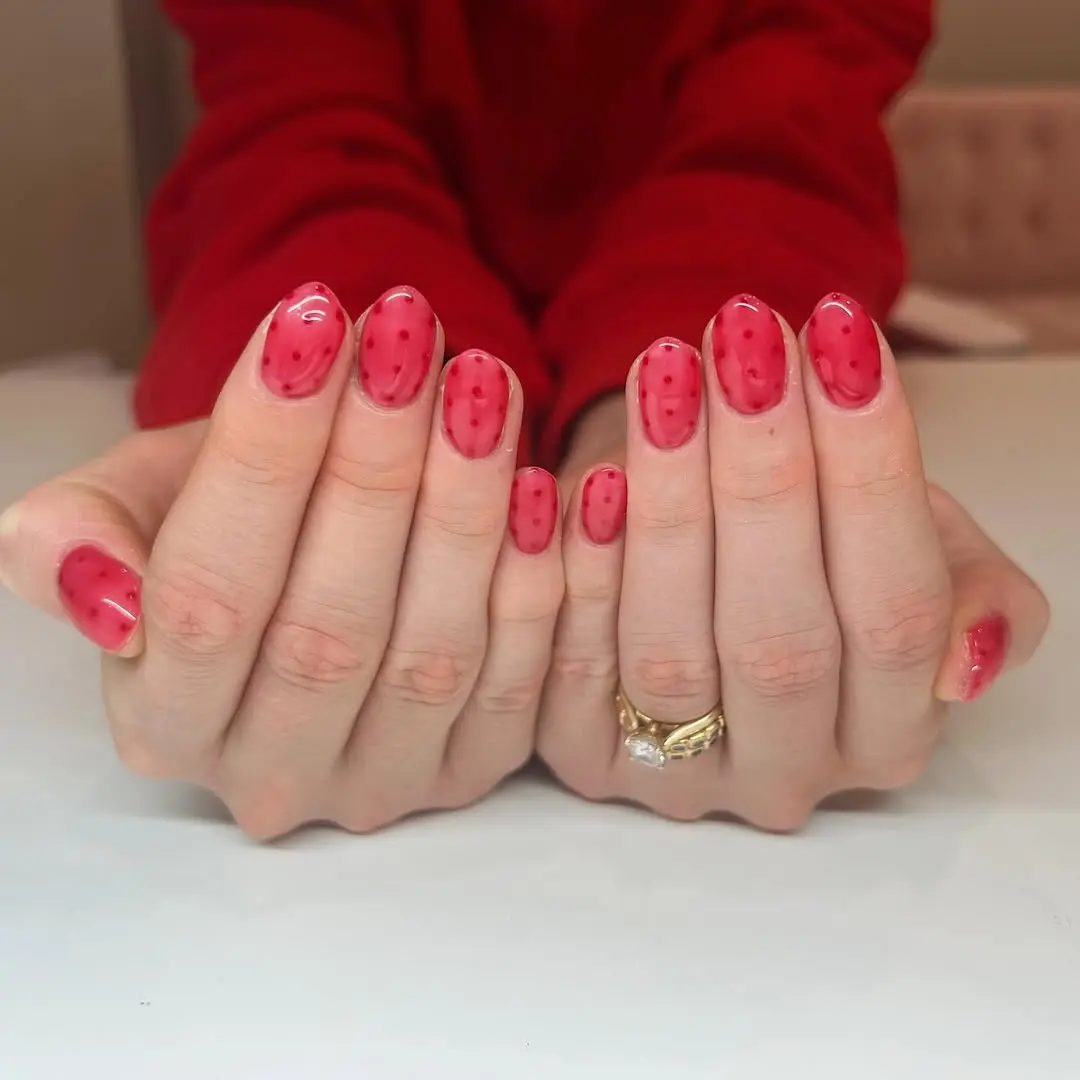 Bright red polka dot nail art design