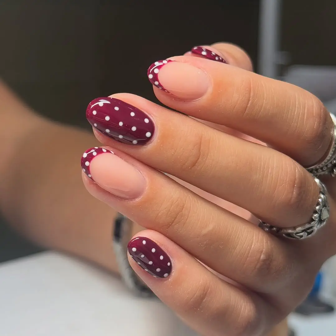 Charming red and white polka dot nails
