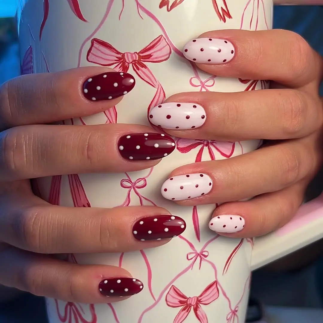 Stylish Red and White Polka Dot Nail Art