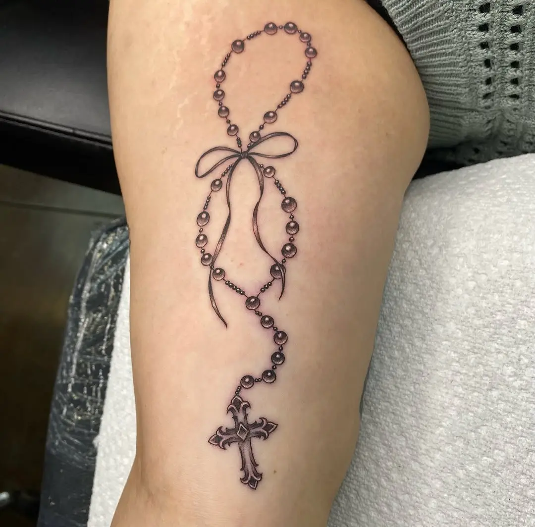 Elegant Rosary Design with Bow and Cross