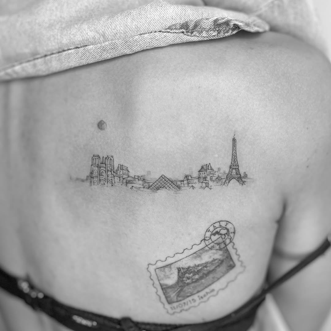 Elegant skyline tattoo celebrating iconic architecture