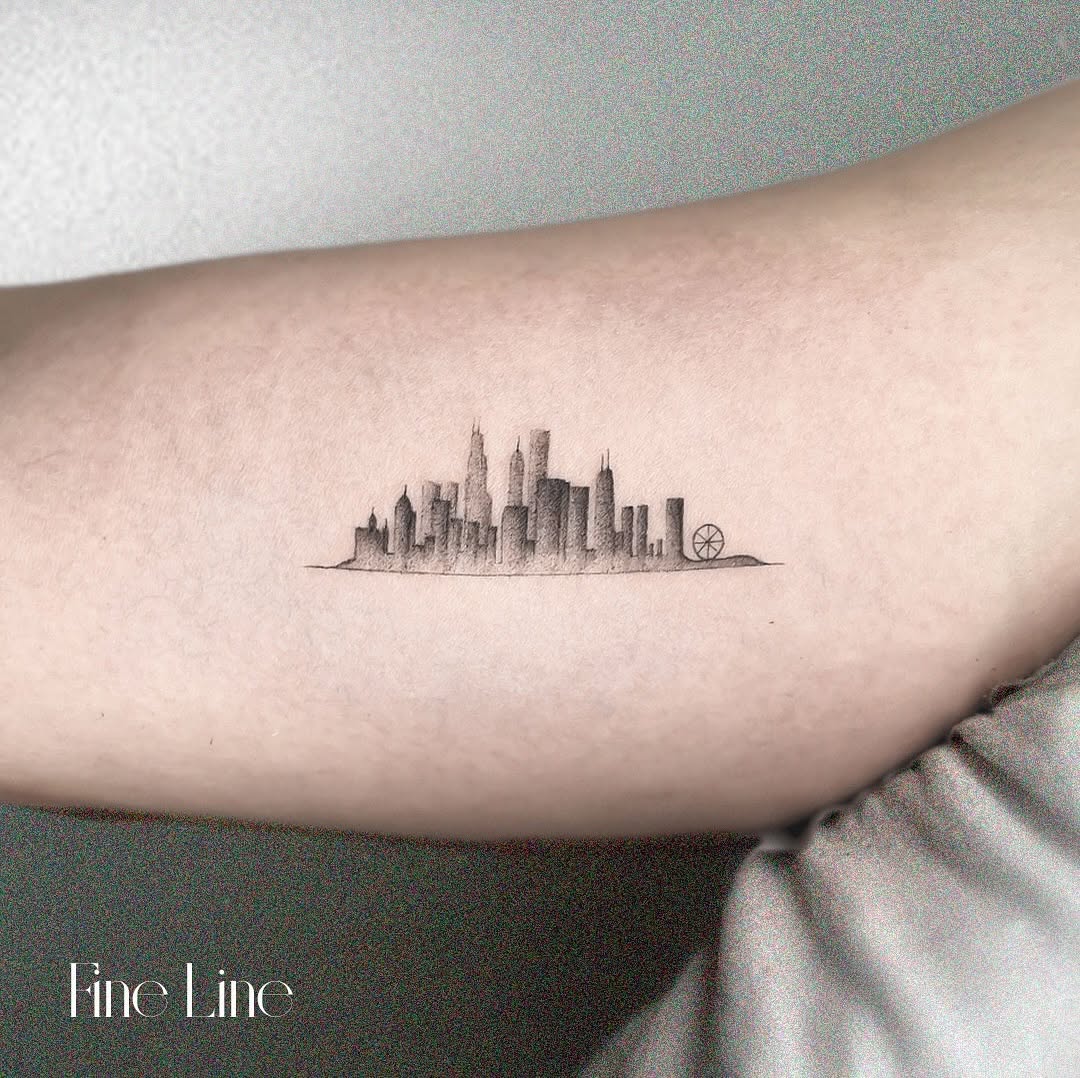 Artistic portrayal of a skyline in fine line