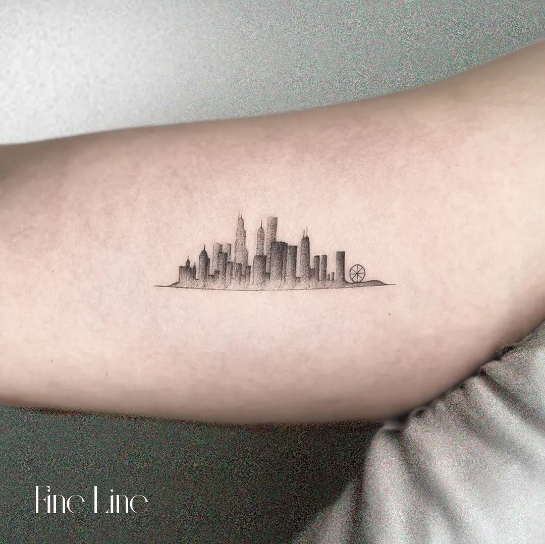 Artistic portrayal of a skyline in fine line