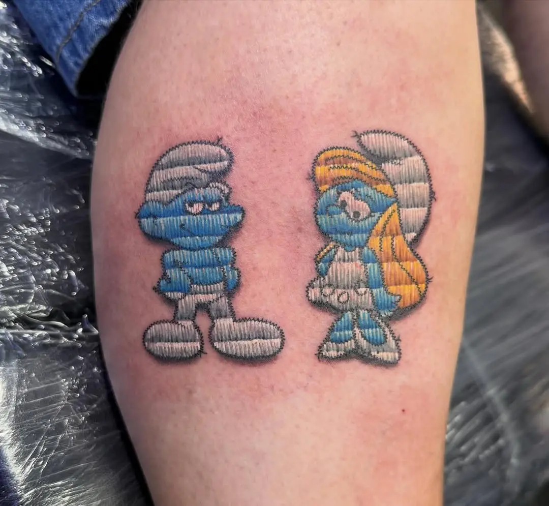 Charming Smurfs Embroidery Tattoo Design