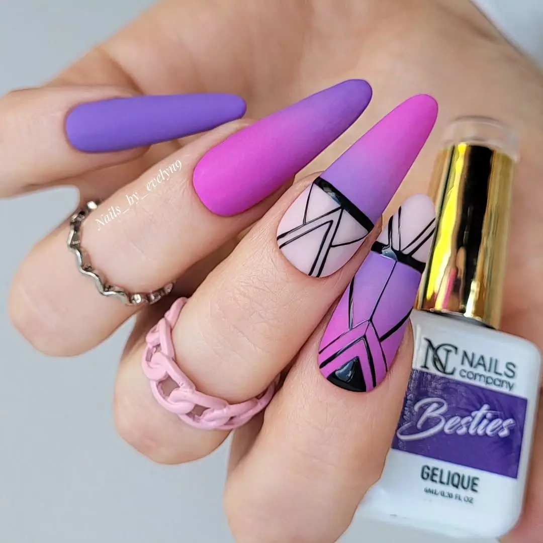 Vibrant geometric patterns on long nails