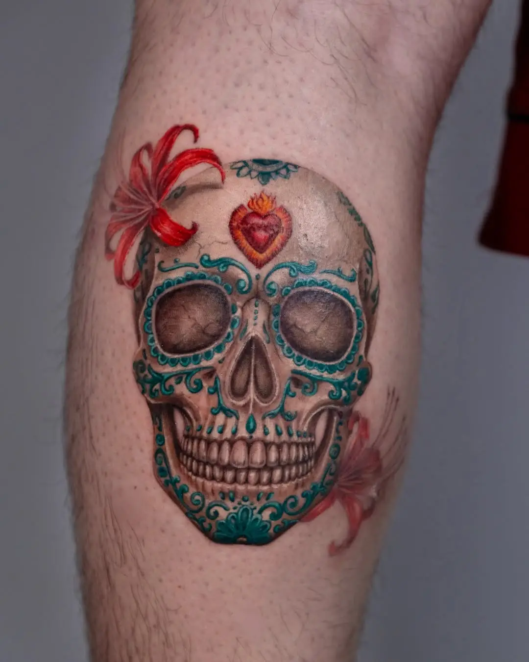 Vibrant sugar skull with intricate floral details