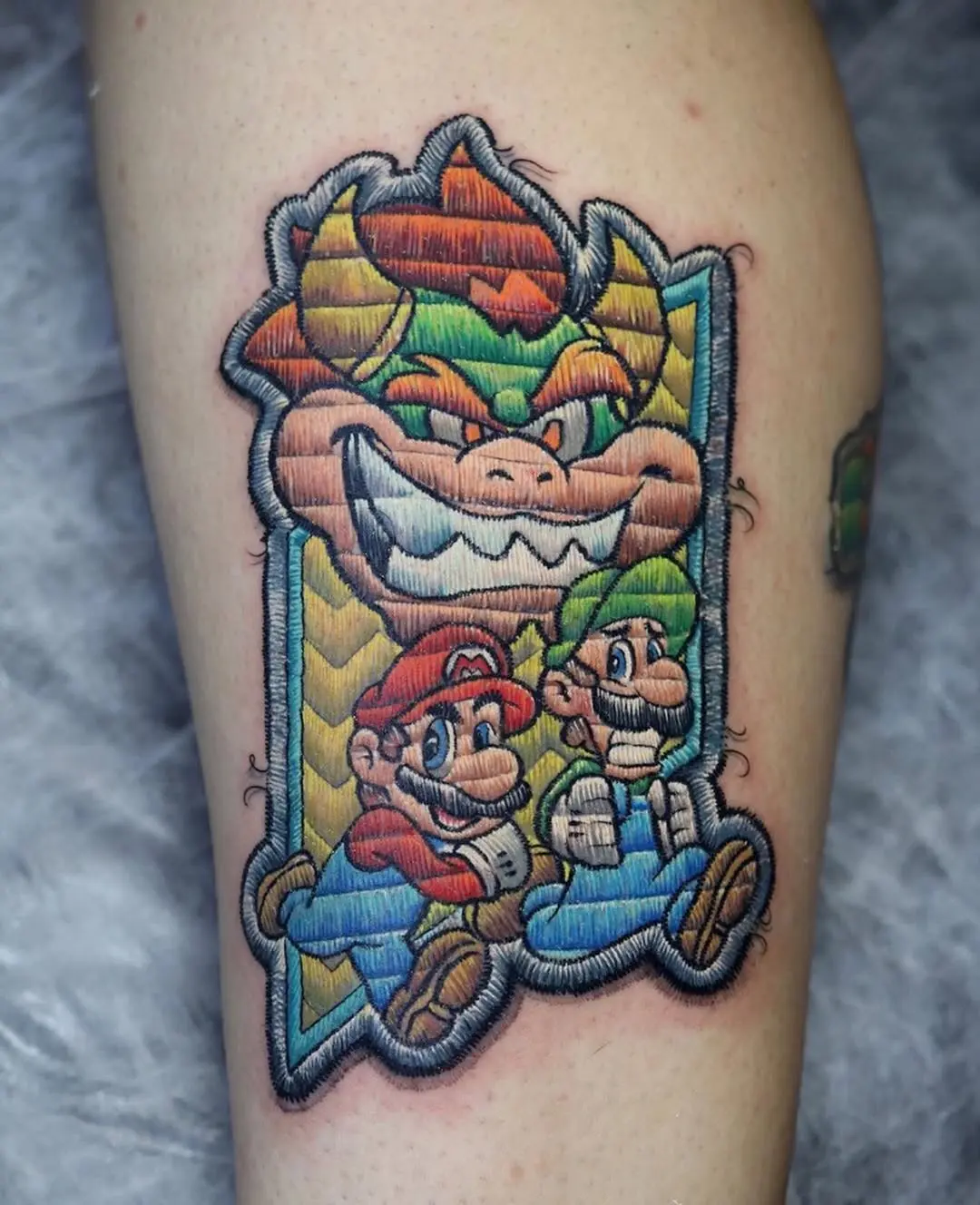 Vibrant Mario and Bowser Tattoo Design