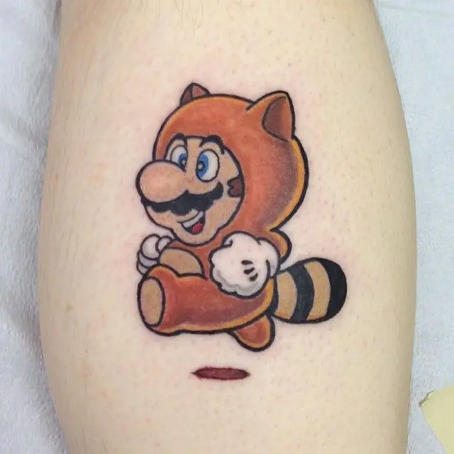 Charming Raccoon Mario Tattoo In Motion