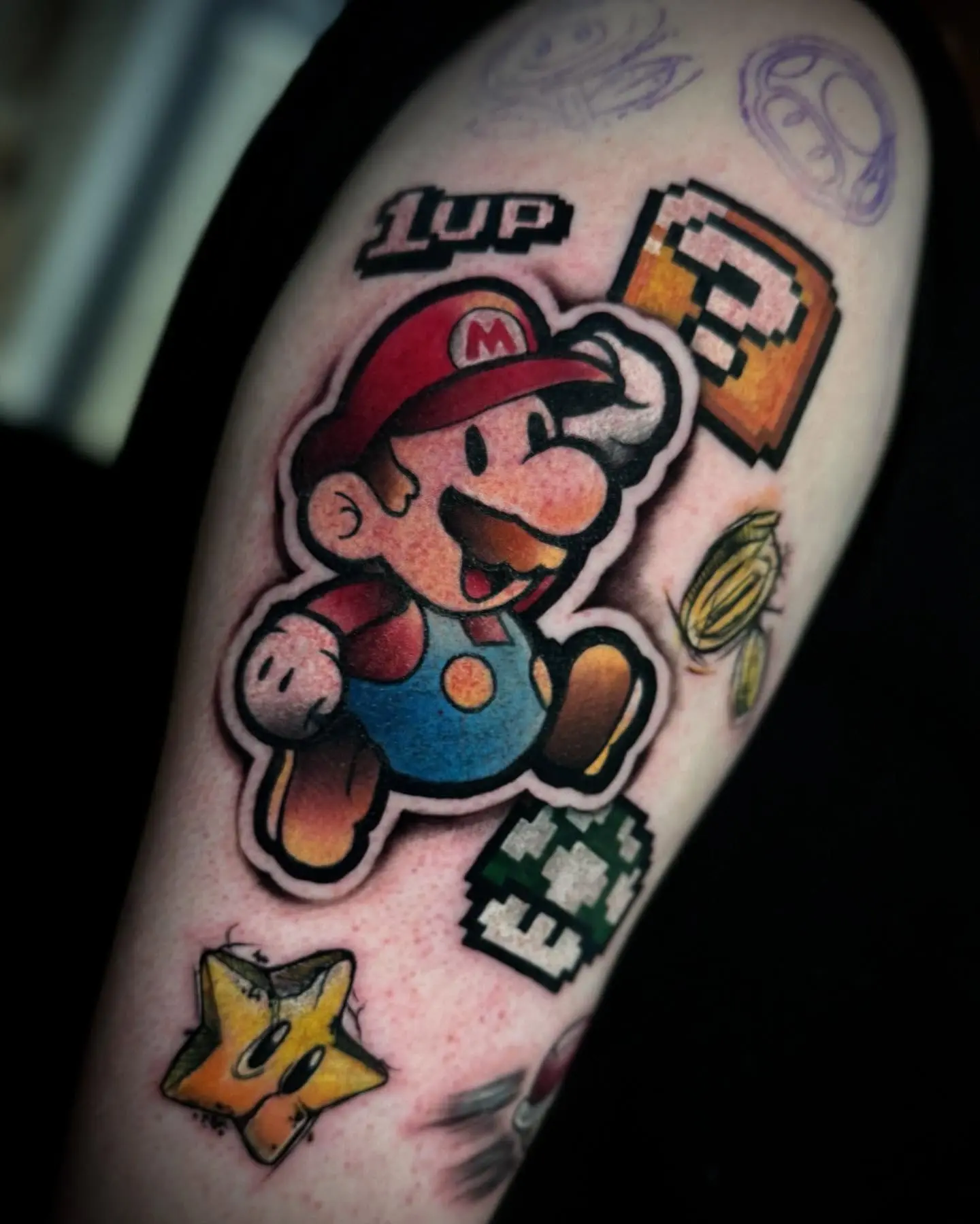 Vibrant Super Mario Character Tattoo Design