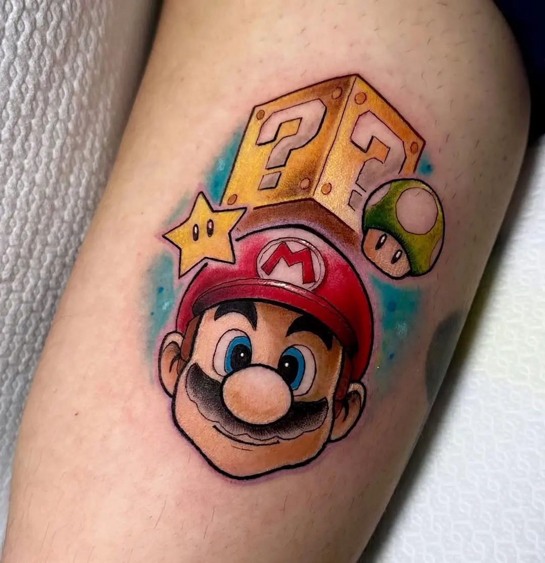 Iconic Mario tattoo with playful elements