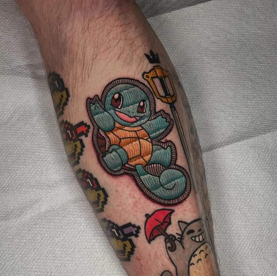 Colorful Squirtle Embroidery Tattoo Design