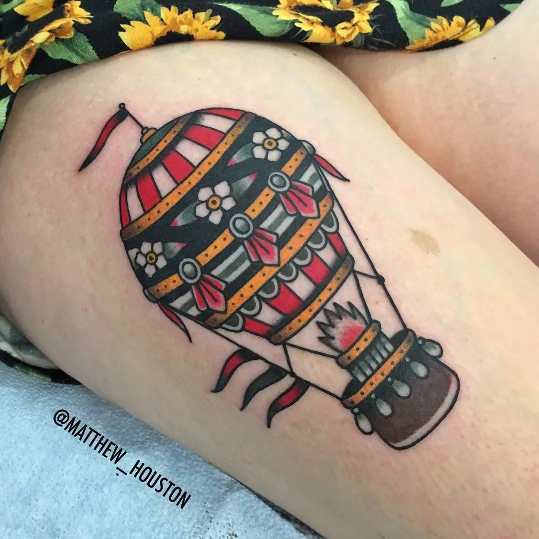 Colorful hot air balloon tattoo design inspiration