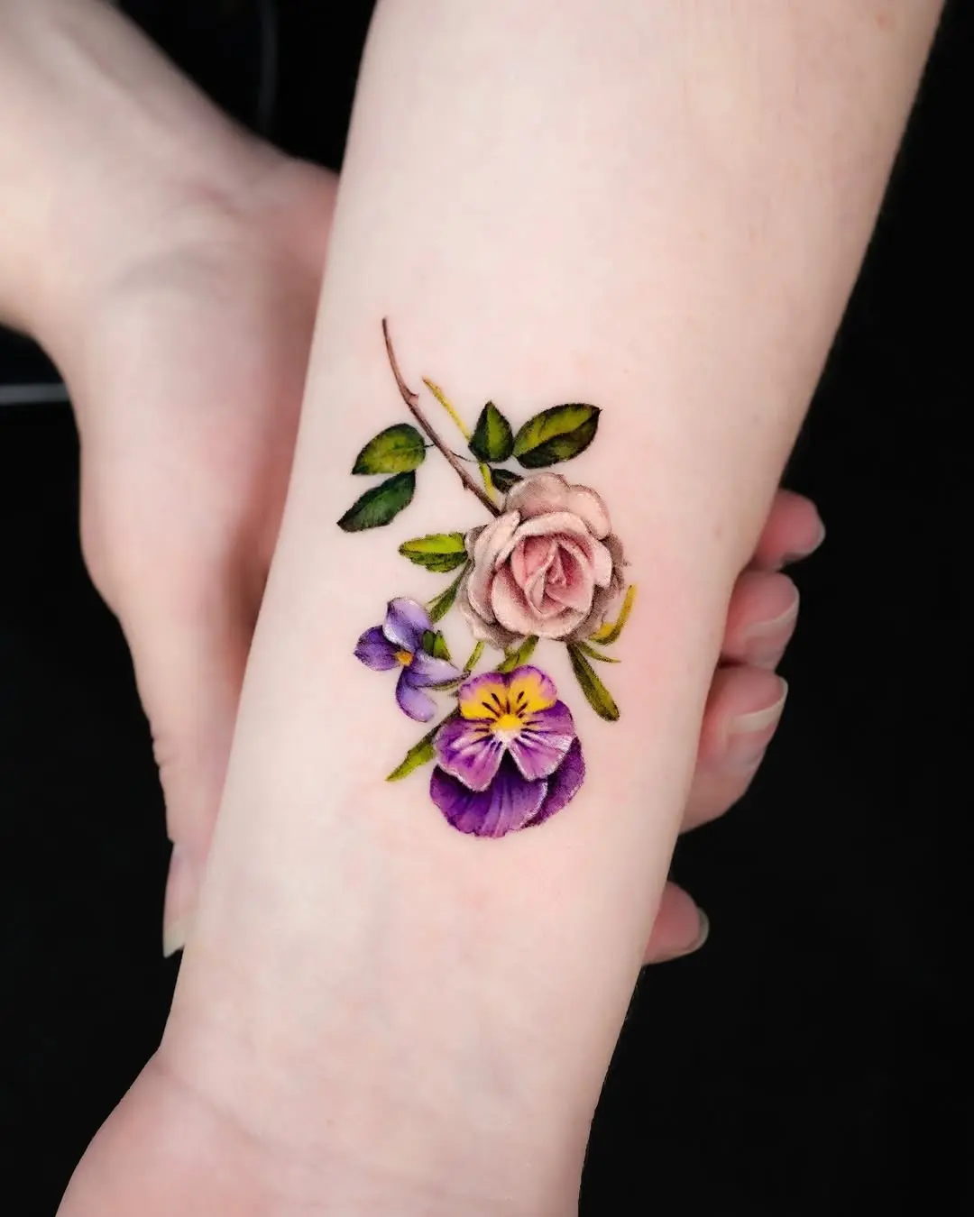 Stunning violet and rose floral tattoo design