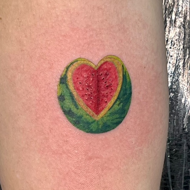 Vibrant watermelon heart tattoo design