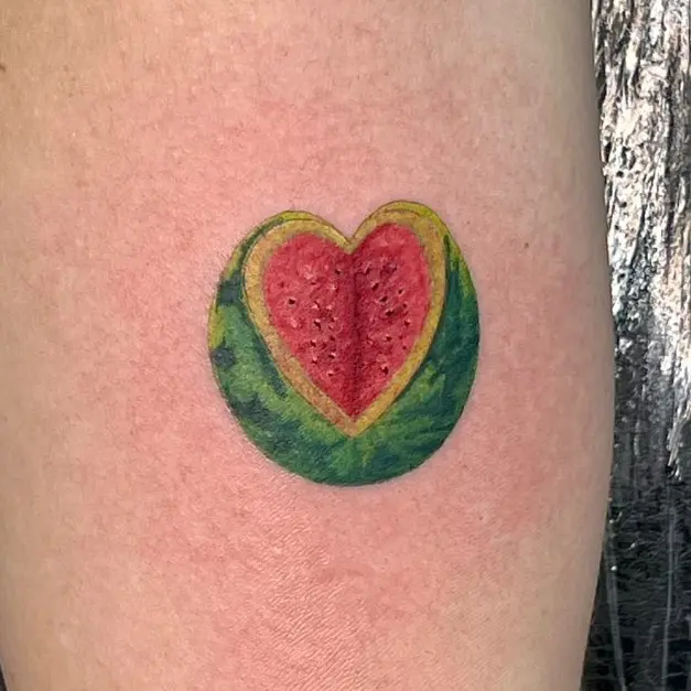 Vibrant watermelon heart tattoo design