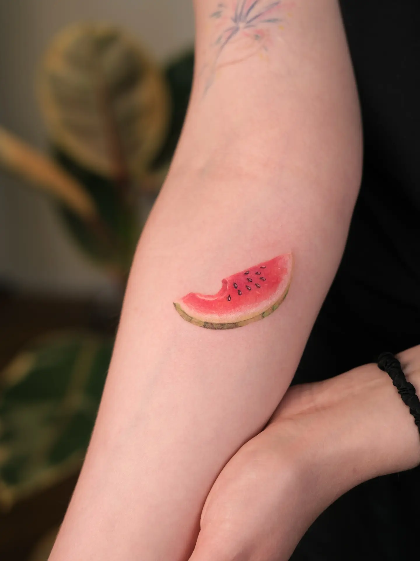 Colorful watermelon tattoo on the arm