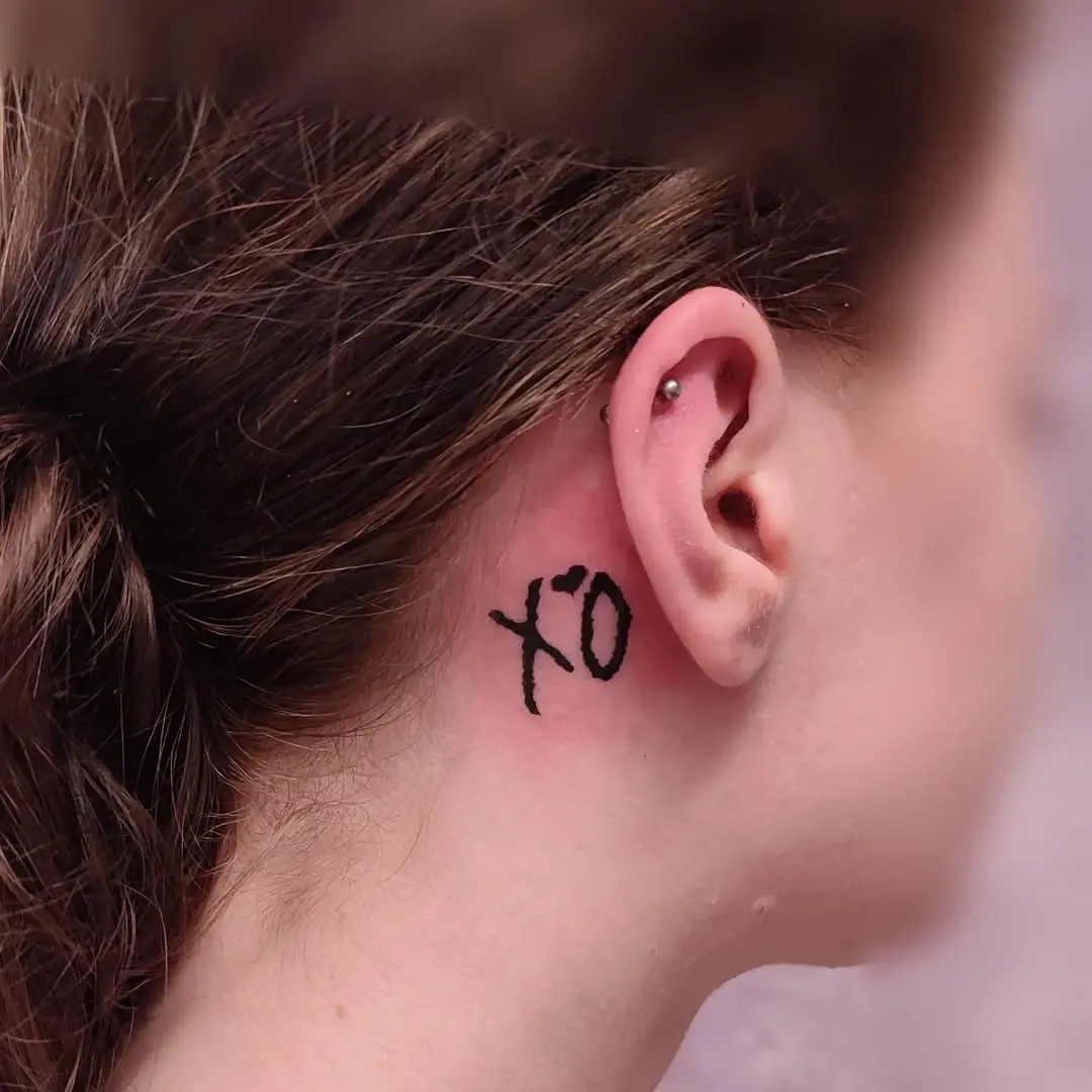 Stylish XO Tattoo Behind the Ear