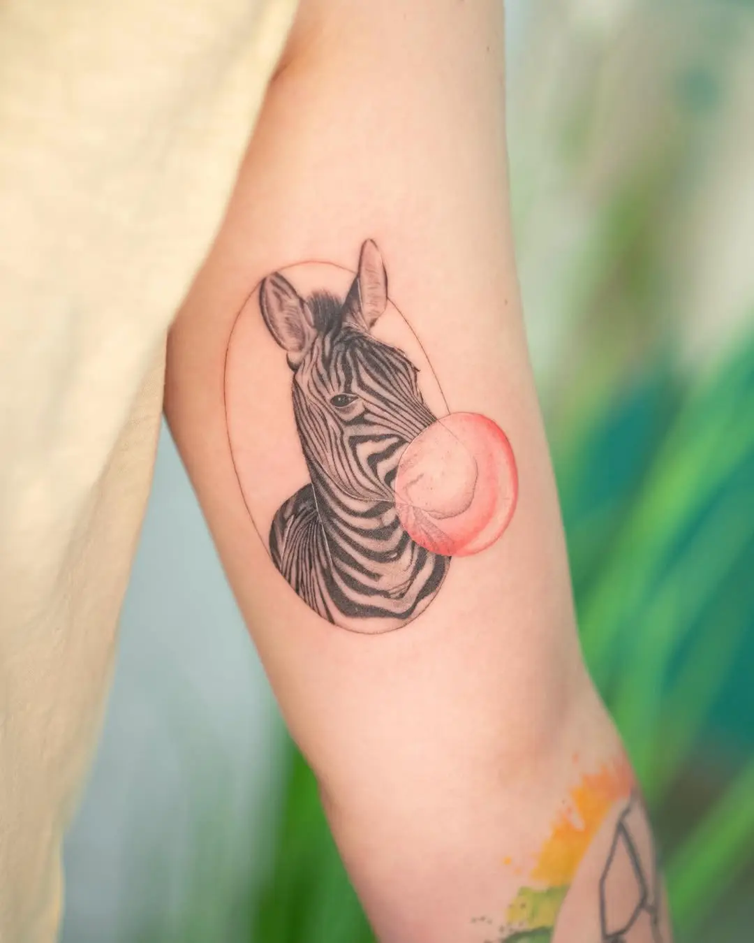 Stylish Zebra Tattoo with Bubble Gum