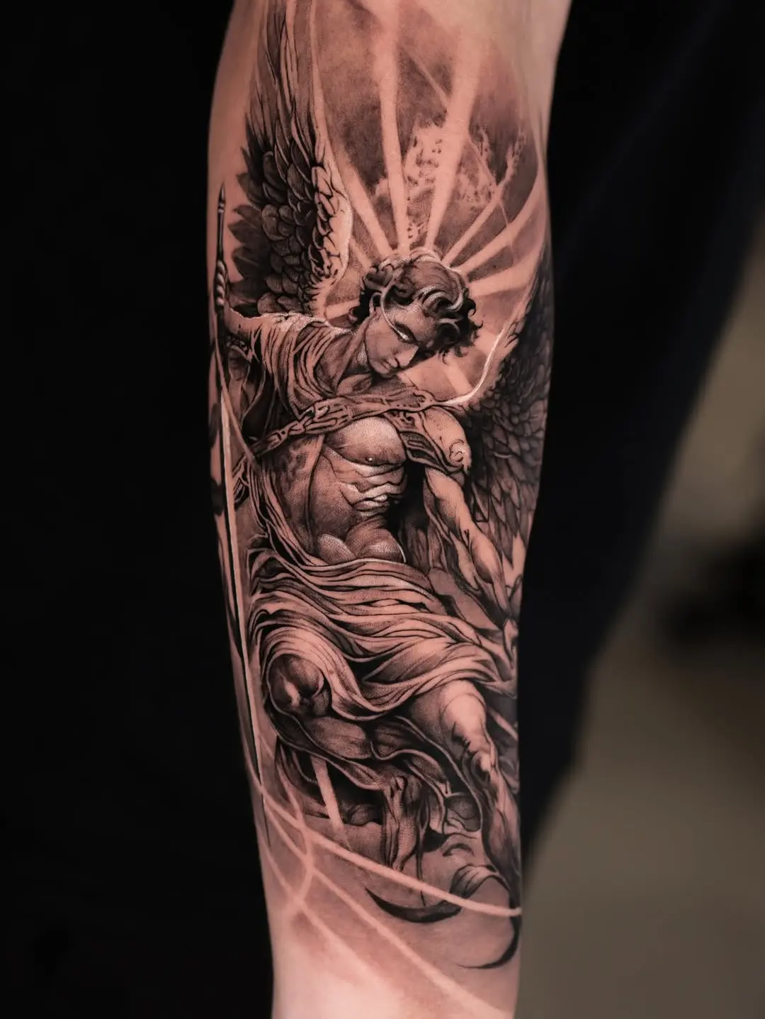 Stunning angel tattoo showcasing divine protection