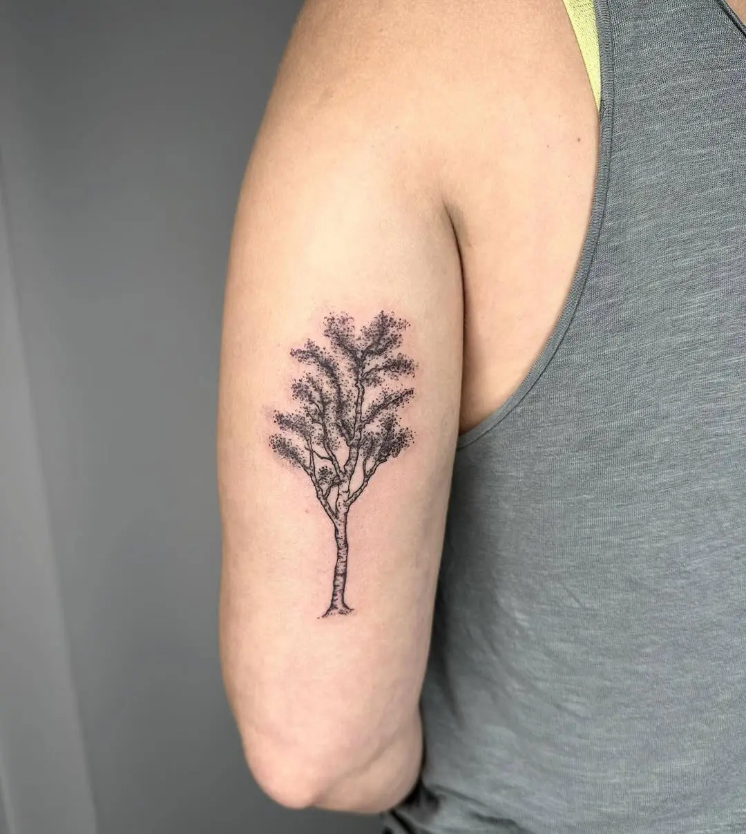 Elegant minimalist birch tree tattoo design