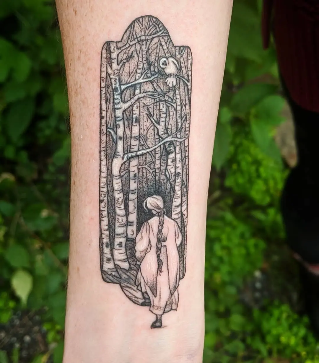 Enchanting birch tattoo with a serene vibe
