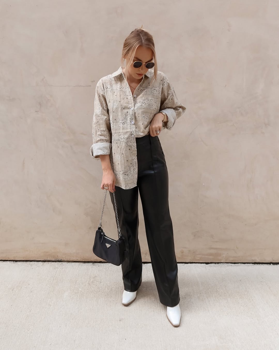 Stylish Ensemble with Leather Pants and Shirt