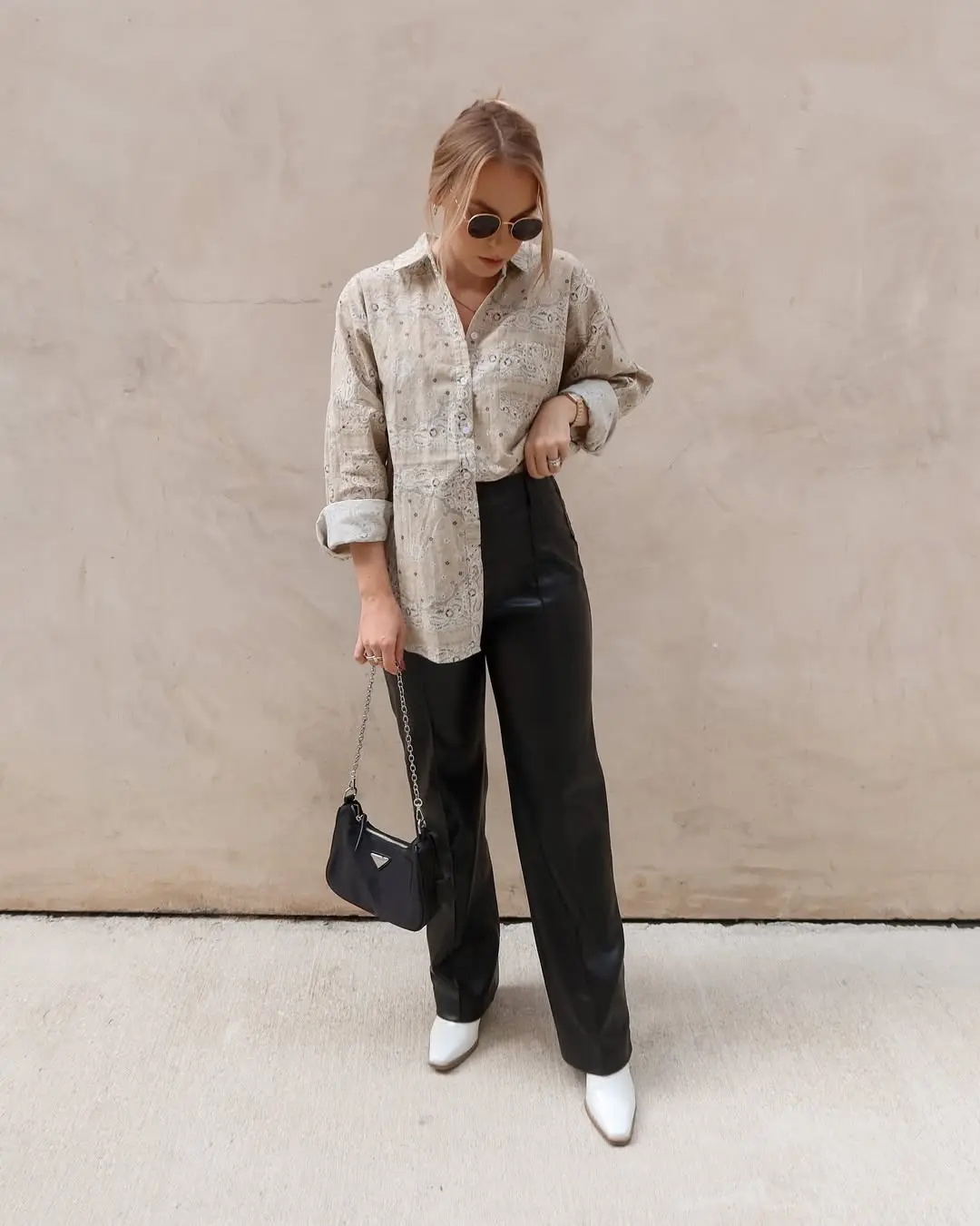 Stylish Ensemble with Leather Pants and Shirt