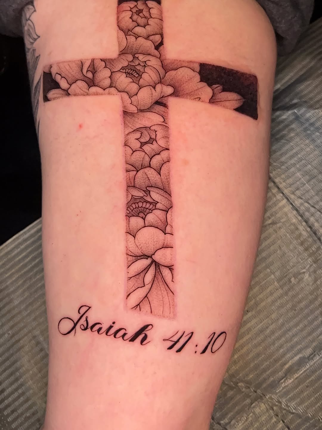 Floral Cross Tattoo with Isaiah Verse