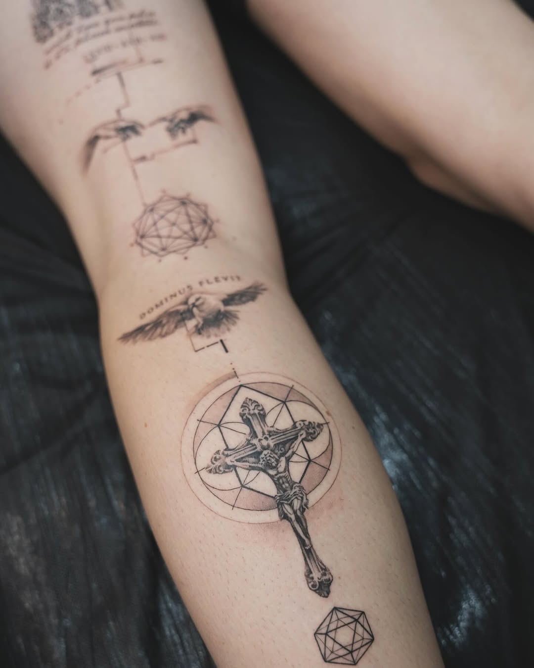 Intricate Cross Surrounded by Mystical Symbols