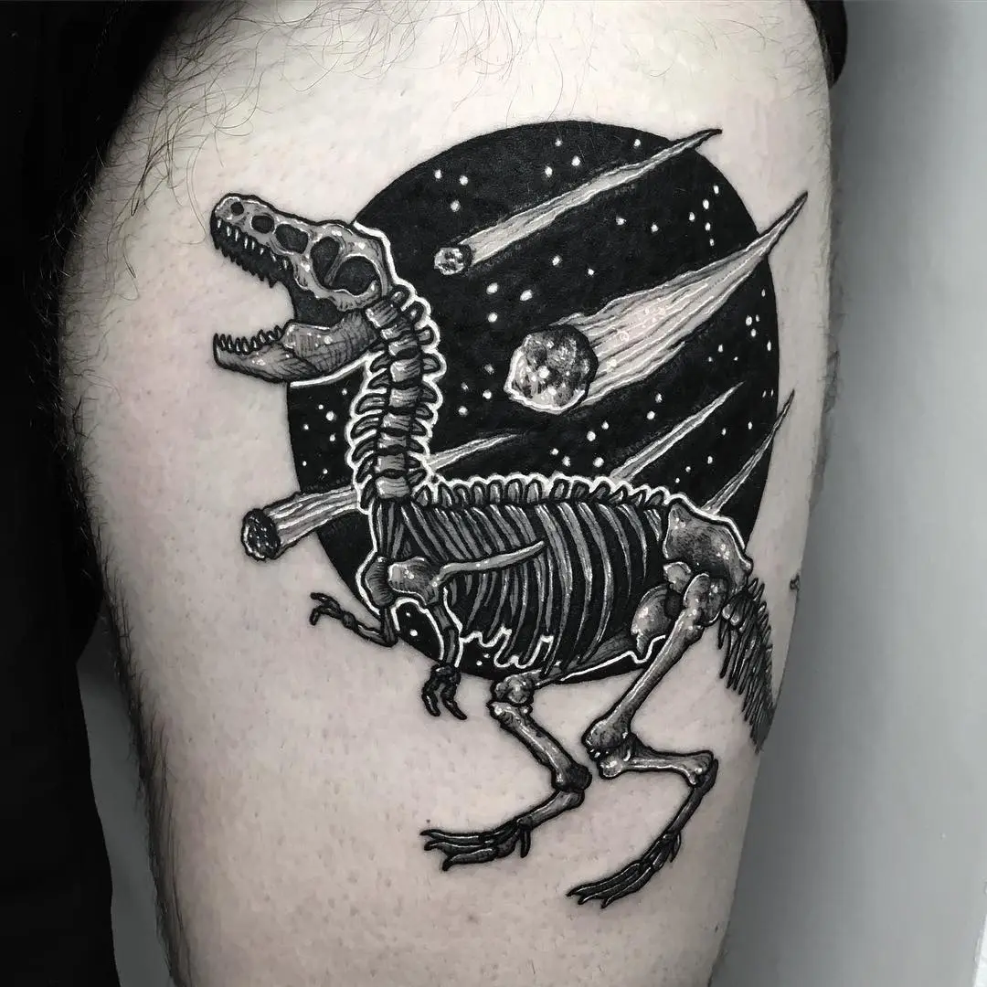 Dinosaur Tattoo with Cosmic Meteor Shower