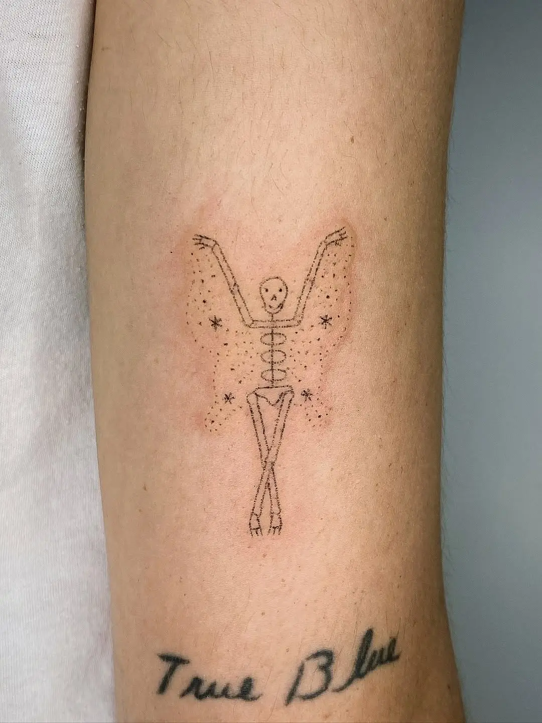 A whimsical skeleton fairy tattoo design