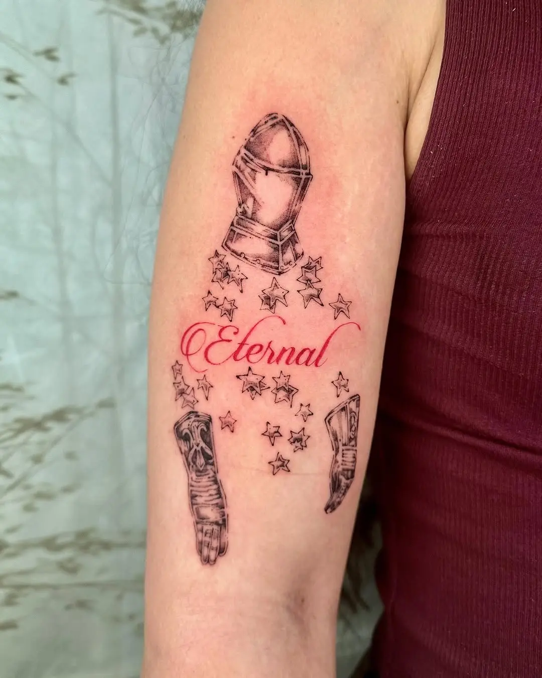 Elegant blend of armor and cosmic elements.