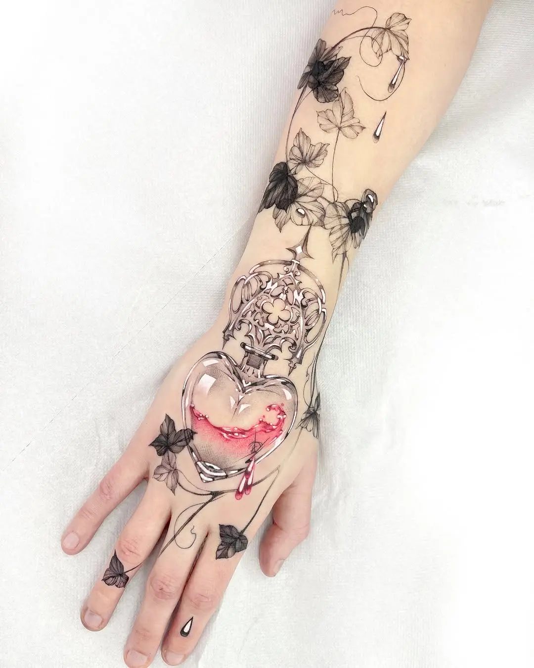 Intricate heart design entwined with ivy