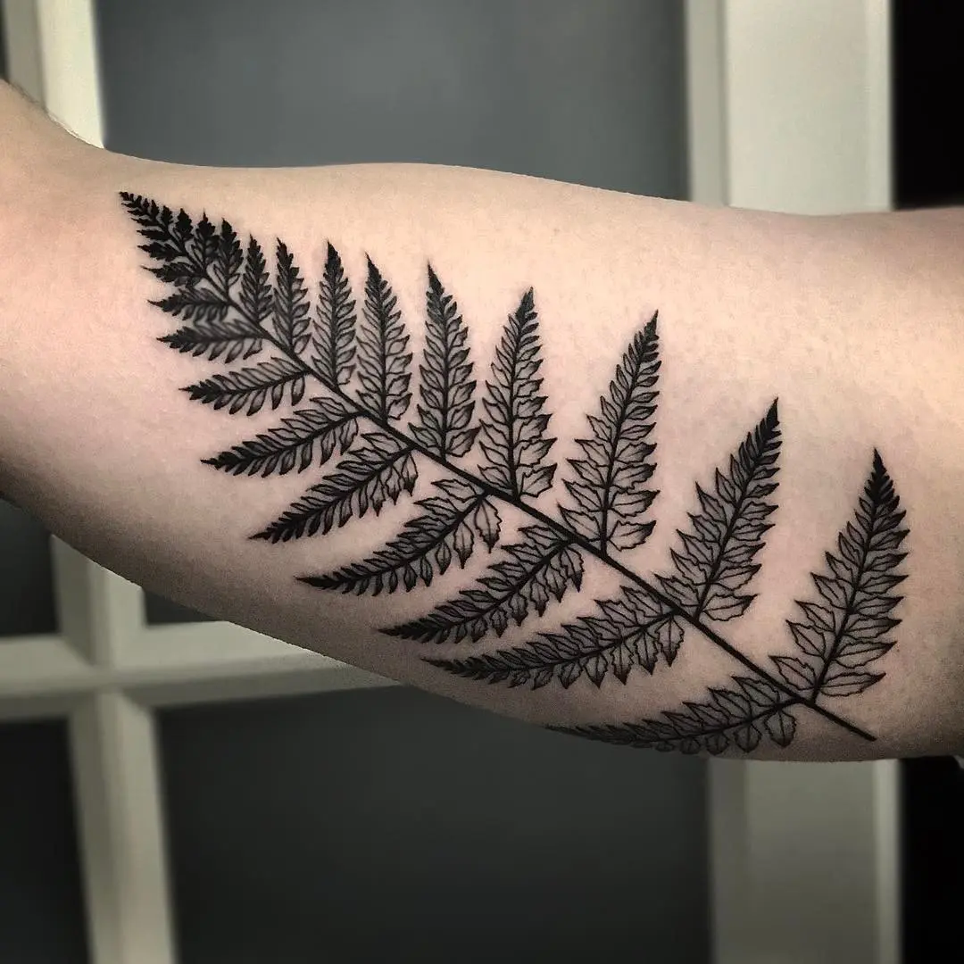 Elegant fern leaf tattoo on inner arm